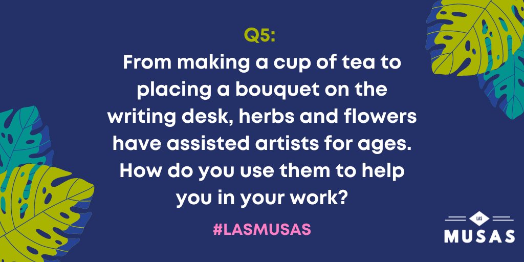 A5: A mermaid mug holds coffee during morning writing sessions on my mermaid MG manuscript, & if last week's writing goal was met, a $3 bouquet rests on the desk, showing proof I'm a writer. I'm eager to learn from other #lasmusas how to use herbs.