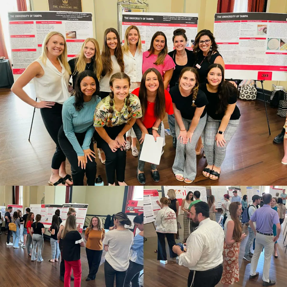 UTampaEDU's tweet photo. Dr. Franco's @UofTampa EDU 318 students presented research at UT's OURi Conference today!  The conference was well-attended, and our students highlighted the ways they used data to drive instruction, when teaching K-2 students at Lewis Elementary School how to read. https://t.co/ML4J5tcuIS