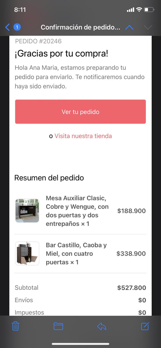 AMBarbosaN's tweet photo. Red ayúdenme a hacer esto viral! El pasado sábado 23 de abril realice una compra de 2 muebles en la página de @virtualmuebles , me llegó correo de confirmación hasta ahí todo bien. El lunes 25 se contactaron conmigo porque uno de los muebles que pedí estaba “agotado” sigue hil🧵 https://t.co/n6SfcezDFn