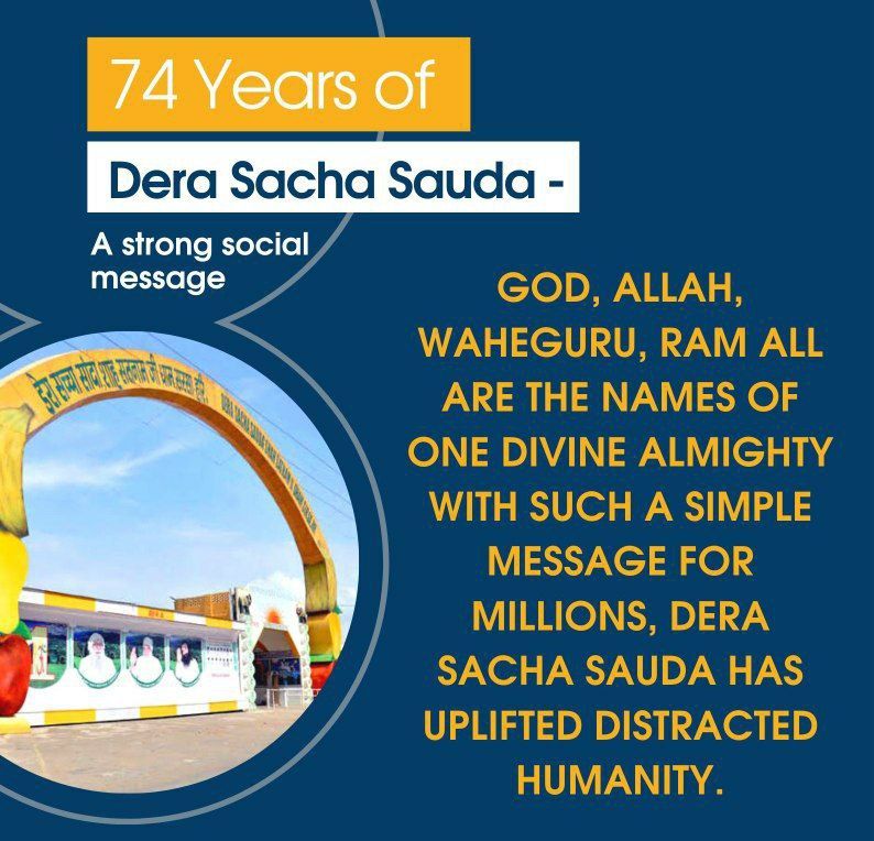 mukesh_2318's tweet photo. Shah Mastana ji Maharaj ji planted a sapling Dera Sacha Sauda on 29th April 1948, which is giving cool shade like a banyan tree under the guidance of Saint Dr @Gurmeetramrahim Singh ji and more than 6 crore people are taking benefit.
#1DayToFoundationDay https://t.co/2BEFY9Htd1