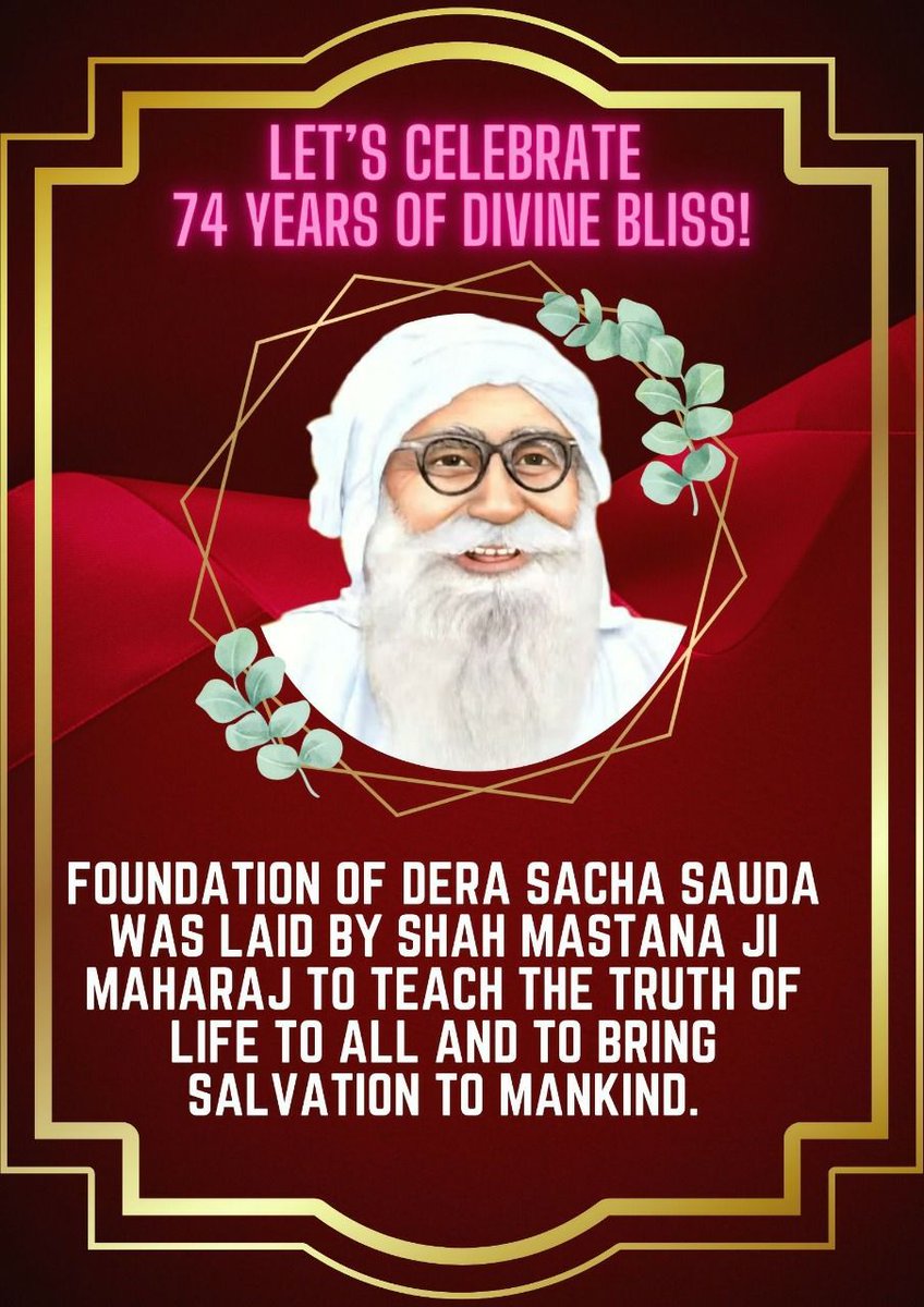 pritpalinsan09's tweet photo. A special day  is about to come since only #1DayToFoundationDay of Dera Sacha Sauda is left. This is a holy place where people of all religions are treated equally.
Everyone is excited to celebrate🎊🎊🎉🎉 74 years of foundation that was laid by Shah Mastana Ji Maharaj. https://t.co/kZxdYdDrv7