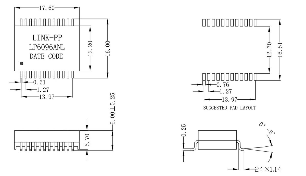 PpRj45's tweet photo. LAN5241-97R Compatible LINK-PP LP6096ANL 1000 Base-T Single Port SMD 24 PIN PoE+ Ethernet Magnetic Transformers.Welcome to Visit LINK-PP Website https://t.co/kcIyTjjecW For more information.#LINKPP #LAN524197R #LP6096ANL #LanTransformer #EthernetTransformers https://t.co/Hpsg0nKeMw