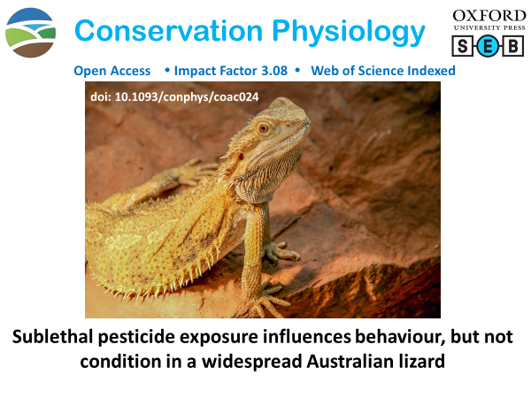 conphysjournal's tweet image. New in #ConPhys!

Sublethal pesticide exposure influences behaviour, but not condition in a widespread Australian lizard

Read more here: academic.oup.com/conphys/articl…

#pesticide #lizard #ecotox