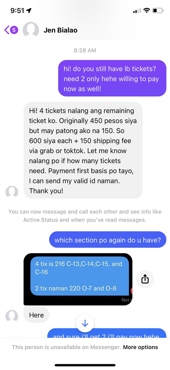 AnimOBFcutie's tweet image. [SCAMMER ALERT] I just got scammed over 2k by this account “Jen Bialao”. She said she had UAAP Tickets so I bought it and she kept stalling when I asked for the tracking link. She ended up blocking me as well. I will definitely take legal actions. 

See screenshots. Part 1