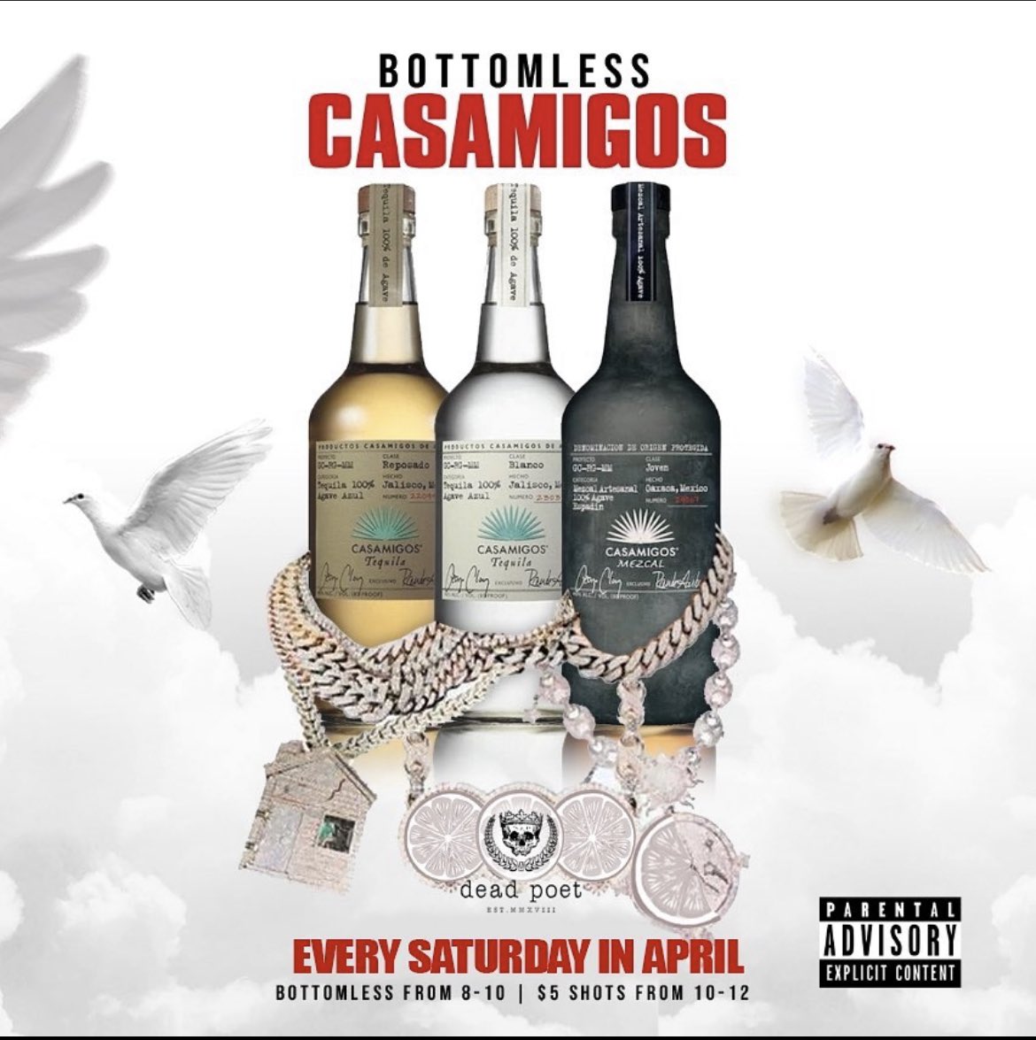 DeadPoetClub's tweet photo. Saturday we prep for Cinco De Mayo with bottomless @Casamigos 8-10 followed by $5 shots of @Casamigos till midnight. https://t.co/vTHM2otKLT
