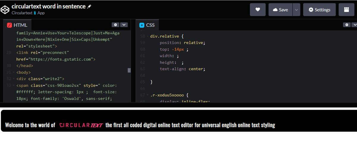 CIRCULARTEXT's tweet photo. check out this new @CodePen code. Coding a circulartext word into a sentence #code #codepen #html #css https://t.co/0xZfxXJCcp https://t.co/awpQaz5E2l