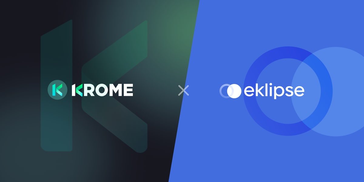 🚀Krome Finance X eklipse
Official Partnership Announcement
We are too thrilled to announce our Official Partnership with <a href="/Kromefinance/">Krome Finance</a> 
이클립스는 크롬파이낸스와 전략적 파트너십을 체결했습니다. eklipse의 생태계를 확장시킬 수 있을 것이라 기대하고 있습니다.