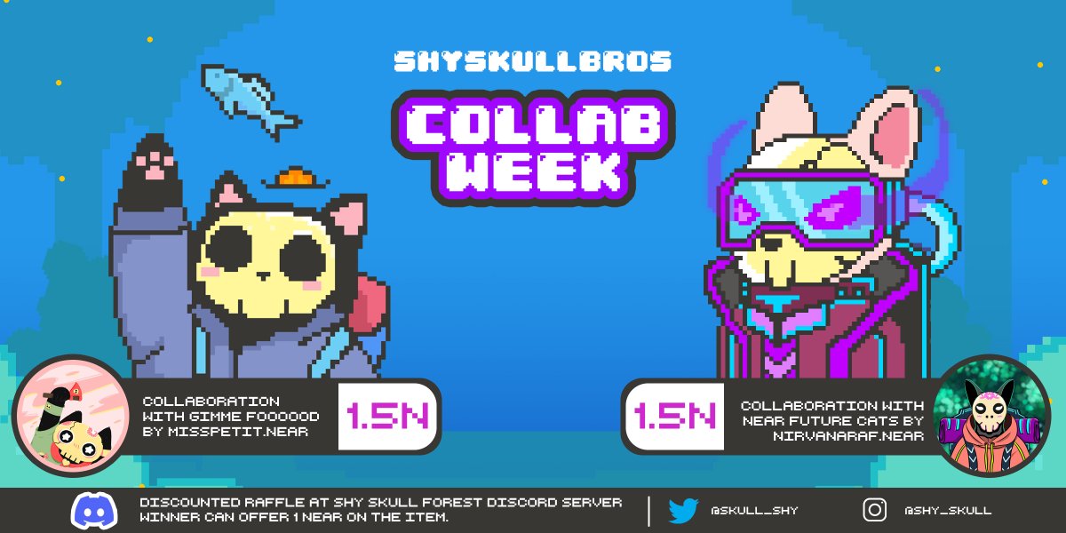 shysukii_'s tweet photo. 🌲SSB Collab Week Day 3🌲
with @mp_artlady creator of "Gimme Fooooood"
and @Nirvanaraf1 creator of "Near Future Cats"
https://t.co/SyFk6vDeiG
Join ShySkull's Forest for discounted raffle.
https://t.co/dJTUQttE5a
#SSBCollabWeek #HypeDAO #NEARProtocol #PARASnft #Near $Near https://t.co/xuU4fNS6c2