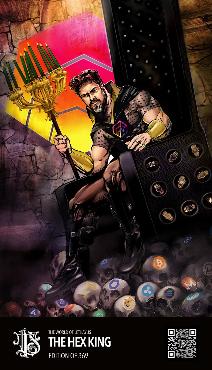 Lethayus's tweet photo. After more than 8 months in the making, #TheHexKing was unveiled Live. Thank you to everyone in the #HEX and #PulseChain Community who was a part of this stream! @RichardHeartWin sits high on his Throne. https://t.co/idEZOQfZGY