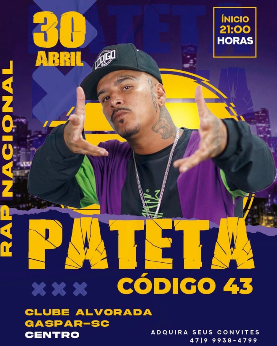 patetacodigo43's tweet photo. SALVE SALVE! Sábado tem #codigo43 em GASPAR (Santa Catarina)💥 https://t.co/fpm5o4zkNa