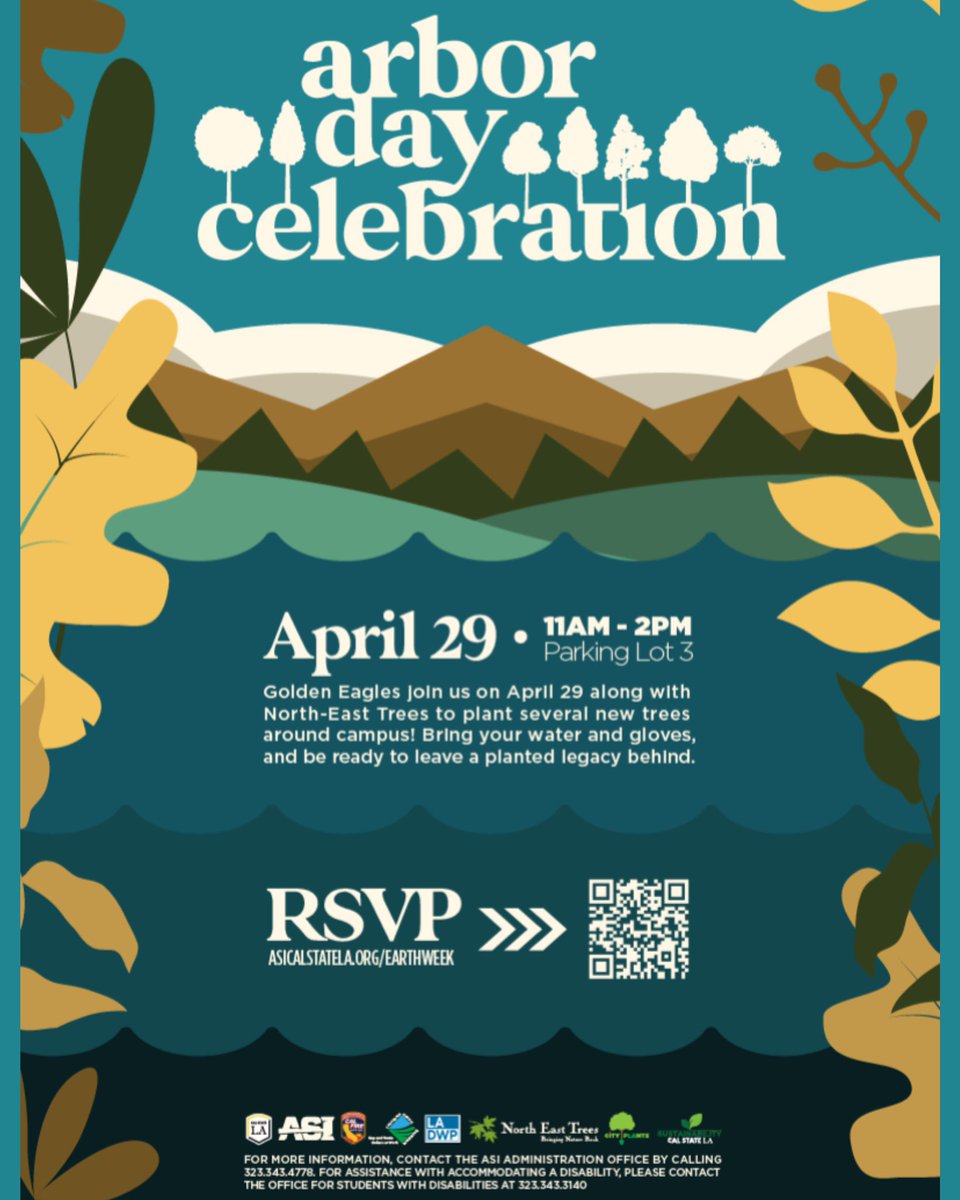 Come on and celebrate for the arbor day celebration this friday, April 29 from 11AM-2PM at Parking lot 3 as we celebrate the planting of new trees around campus! If you would like to be part of planting bring your water and gloves and RSVP by QR code, see you there!!!