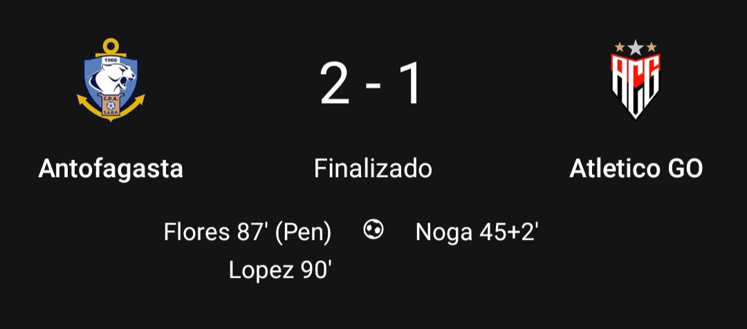 RorroCRC's tweet photo. #CopaSudamericana #CS2022
#Sudamericana
Grupo F / Fecha 3
@ClubAntofagasta 🇨🇱  2 @ACGOficial 🇧🇷  1
#Antofagasta vs #AtleticoGO
#CDA #ACGO https://t.co/EATs0efOMQ