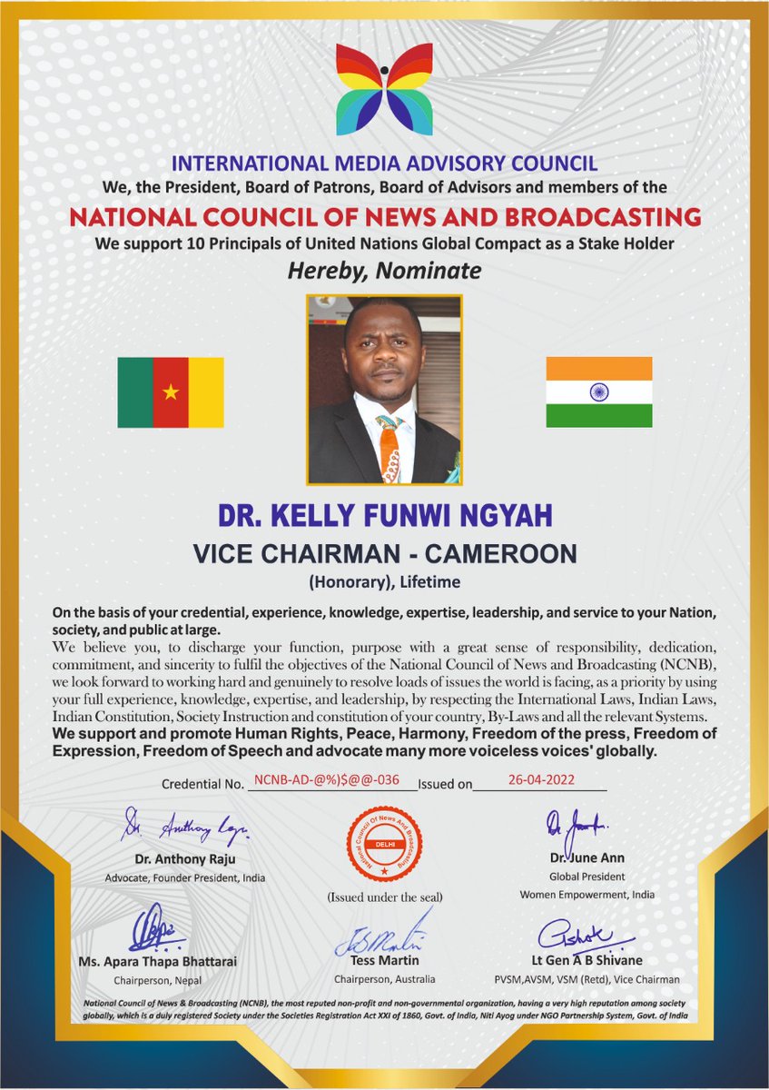 mahsracameroon's tweet photo. Congratulations @mahsracameroon #CEO, in most dedicated service to #humanity. We are proud to have you lead us at #MAHSRA_International. @PDKelsman @aaupd @NAWETTI. #HumanRights  #gratitude shared: @GPPlatform @UKinCameroon @CanadaCameroon, #Cameroon #influencers #WeCommit4Peace. https://t.co/M9cSSvH6YJ