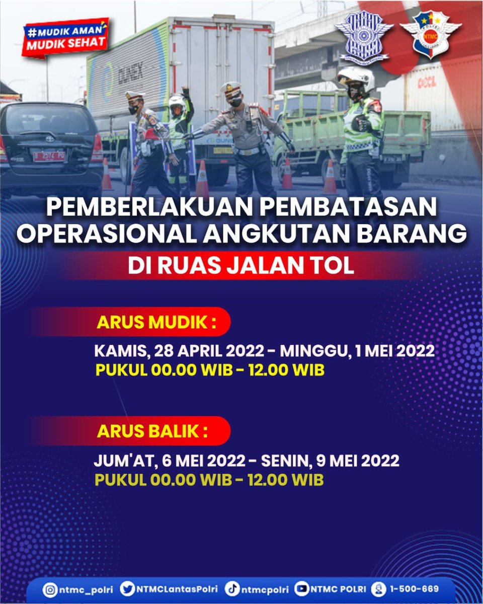 Pembatasan kendaraan angkutan barang mudik 2022.
#mudikaman2022 #mudiksehat2022.