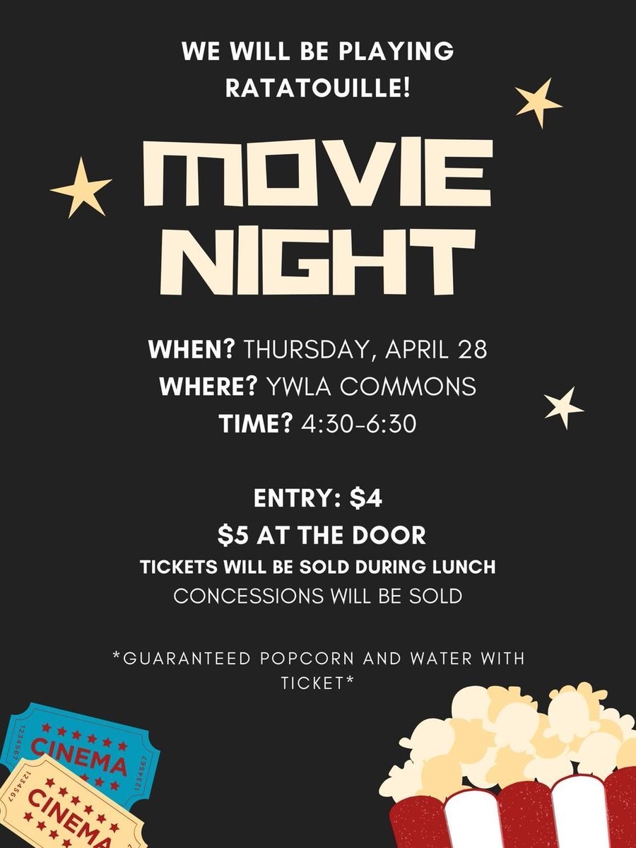 Tomorrow, come join us for our first ever NHS Movie Night! 🍿

#NHS #nhsmovienight <a href="/ywprep/">Young Women's Prep</a> <a href="/Ysleta_YWLA/">Ysleta YWLA</a> <a href="/YsletaISD/">Ysleta ISD</a>