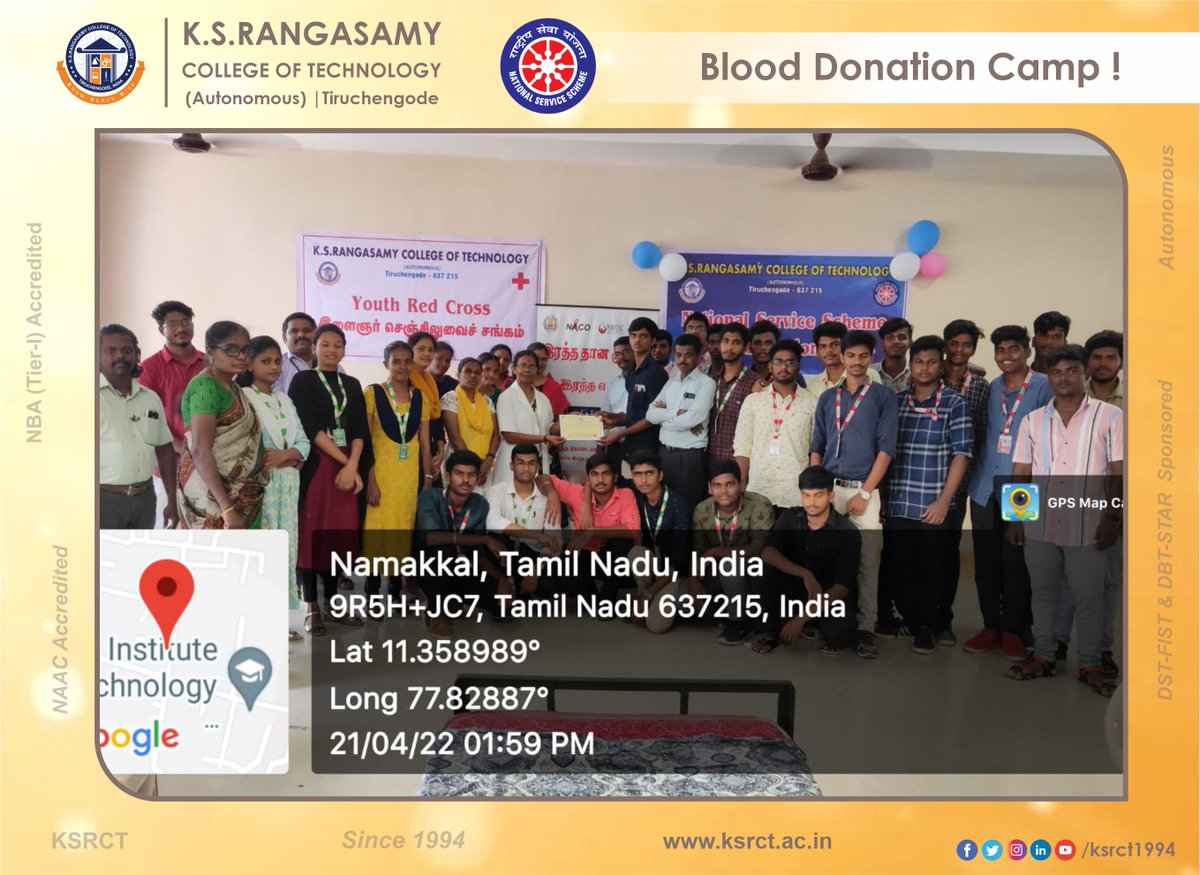 Blood Donation Camp !

Glimpses of #BloodDonation Camp organized by #NSS and #YRC Unit of K.S.Rangasamy College of Technology on April 21, 2022.