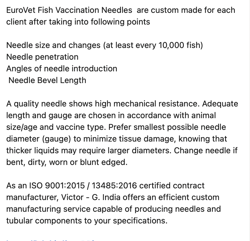 luerlockneedles's tweet photo. EuroVet Fish Vaccination Needles

#fishfarming #vaccination #aquaculture #fishvaccination #hypodermicneedles #vaccinationguns #fishhealth https://t.co/8r7CtGyT3i