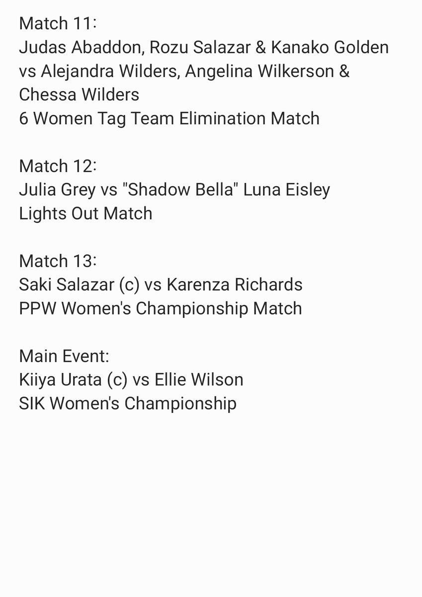 SIK Star's Preach PPV Card:

Happening May 4th in Sunny San Francisco California