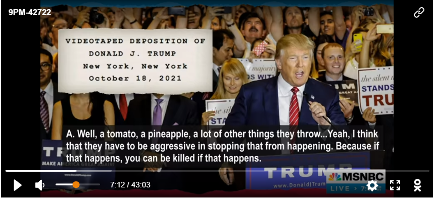 CR_1257's tweet photo. @cadria04 @ElizabethRBess @SMB_1962
Just watched Maddow, and I can't stop laughing at Trump. His deposition from 10/18/21 is hilarious, but this whack job had control of nukes, FFS. #AttackOfTheKillerTomato https://t.co/5dWJnikenN