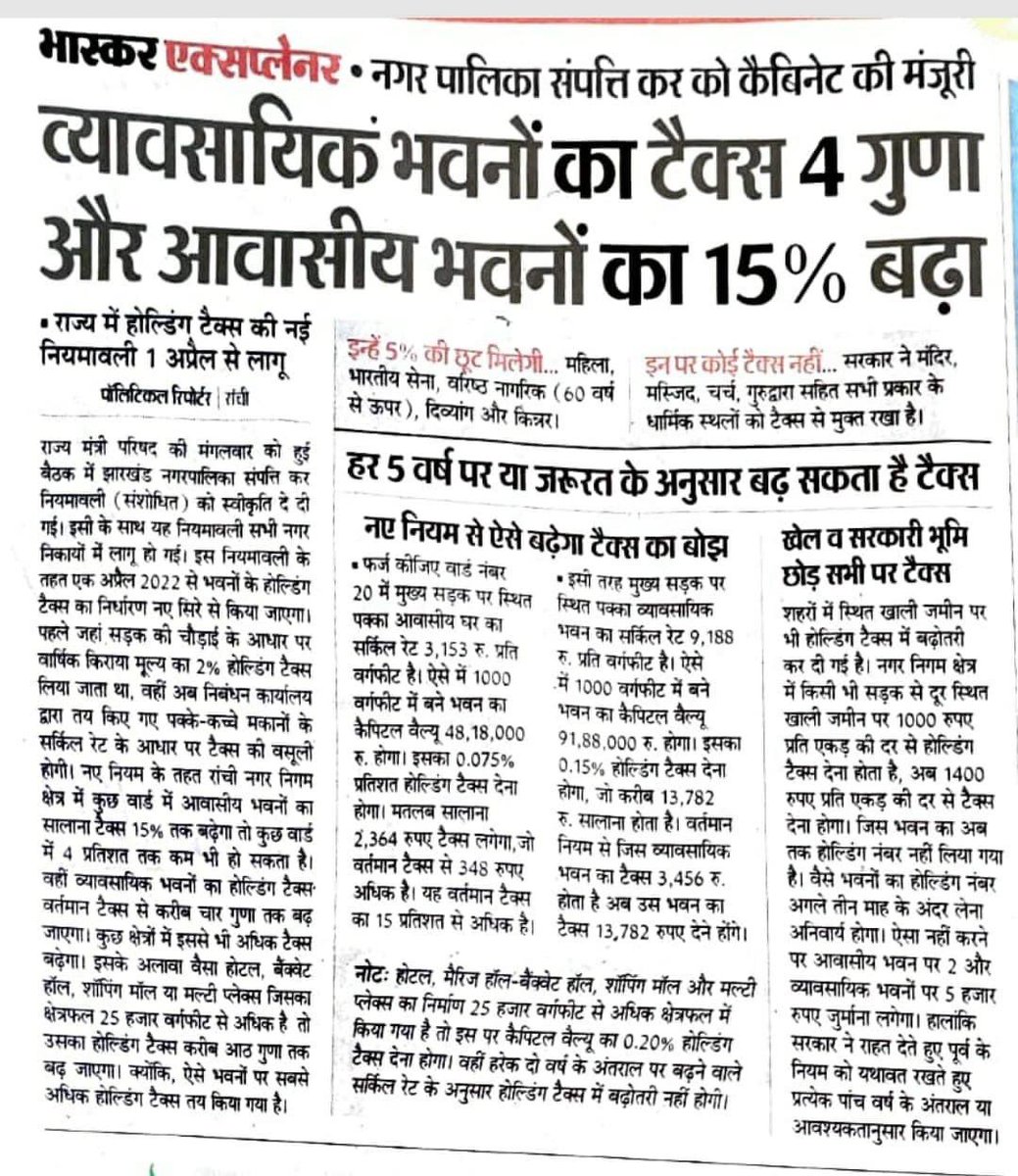 AmitAmit989's tweet photo. माननीय मुख्यमंत्री @HemantSorenJMM जी अचानक इतना होल्डिंग टैक्स बढ़ जाना आमजनो के हित मे उचित है क्या कृपया एक बार ज़रूर विचार करे । https://t.co/mOBsAFUrRA