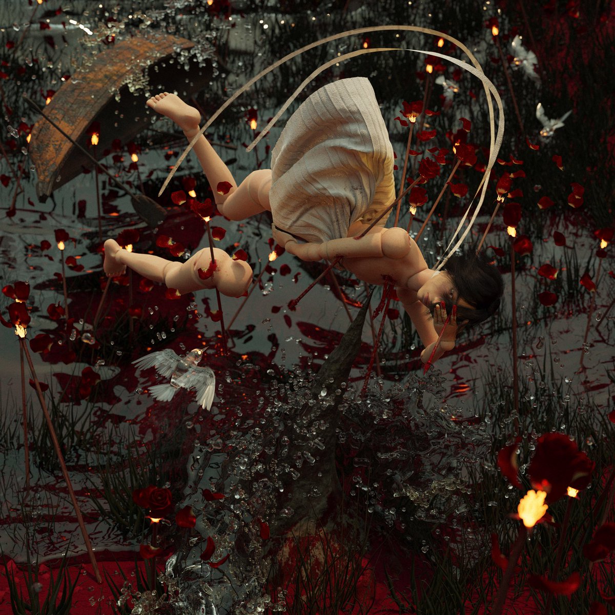 My new self portrait collection 
🖤“27”🤍
Now available on <a href="/SuperRare/">SuperRare</a> 

🐸Puberty💙
🌹Young love🥀

They are parallel pieces about two emotions of going through puberty: feeling insecure about reality and wanting to be loved.

superrare.com/yinsideyin