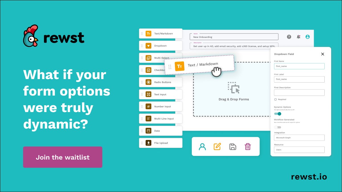 Our form builder includes dynamic field options, so your forms will automatically update as configurations - such as Office365 groups - are updated across your customer base. #rpa #msp #itautomation