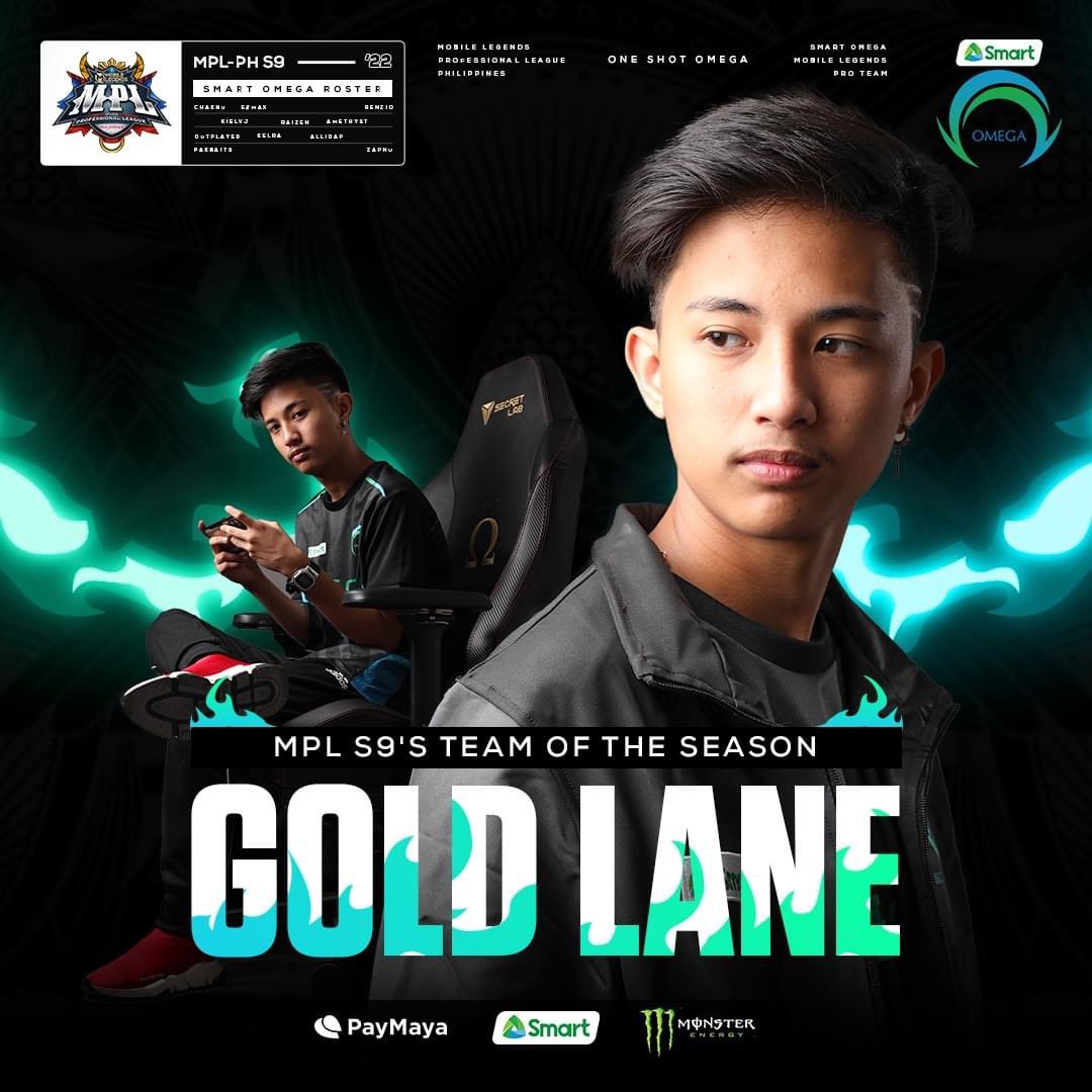 OmegaEsportsPH's tweet photo. Kelra outshines them all as he is crowned as the GOLD LANER for MPL Philippines Season 9 - TEAM OF THE SEASON! 

Congratulations, Kelra! You truly are a SAVAGE SNIPER! 💚💙

#OneShotOmega #PAYMAYA #UnleashTheBeast #MLBBEsports #MPLPhilippines #LakasNgPinas #BeLegendary #MPLS9 https://t.co/15HRq8SRSR