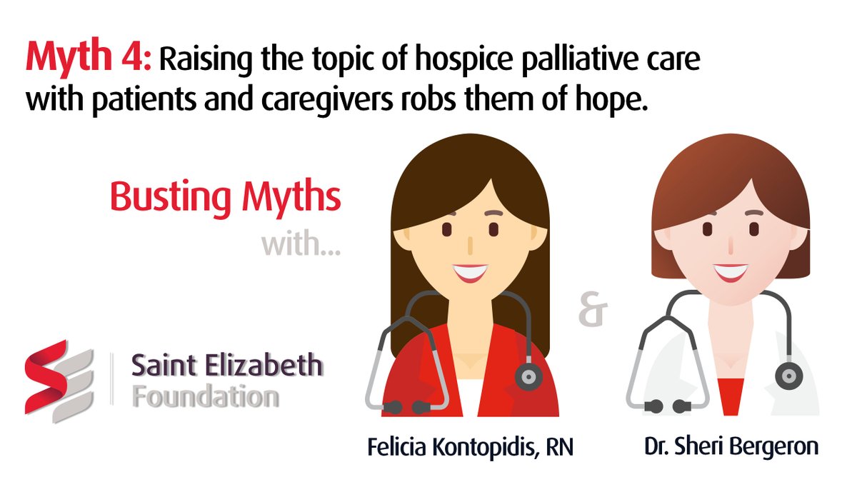StElizFdn's tweet photo. It’s the fourth day of myth busting with Felicia and Sheri from @StElizFdn and @JHHospice
MYTH 4: Raising the topic of hospice palliative care with patients and caregivers robs them of hope.
Read below for the facts 👇
#BustingtheMyths #hpcWeek https://t.co/AsQSEYt8Eu