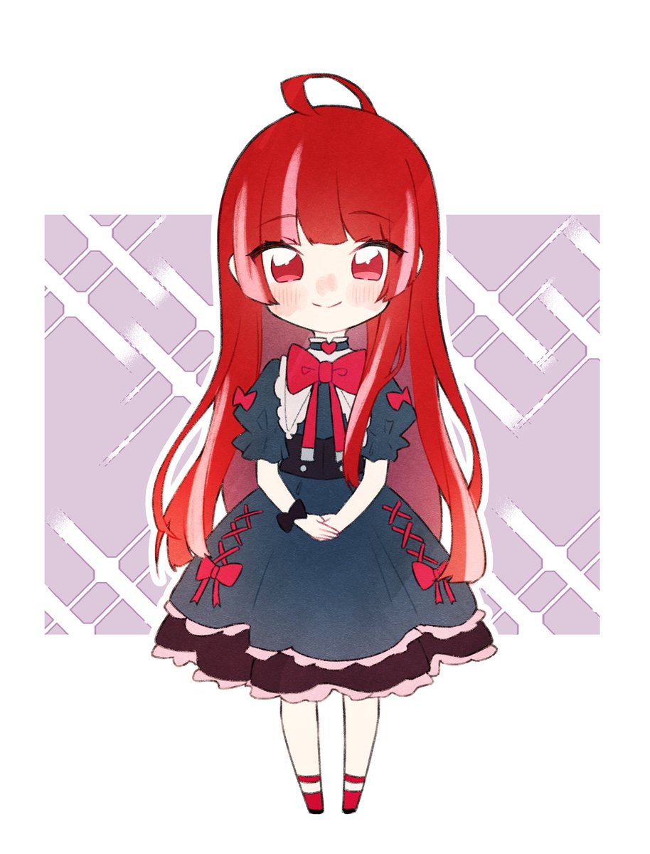 kureiji ollie 1girl red hair solo red eyes ahoge chibi bow  illustration images