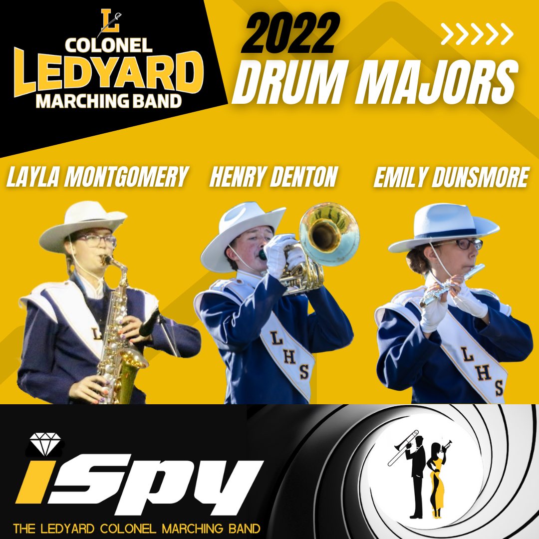 MrThomasLHSBand's tweet photo. We are thrilled to introduce the 2022 Ledyard Colonel Marching Band Drum Majors! Now the real work begins!

#EyesWithPride
#LedyardColonelMarchingBand https://t.co/DASjwjTsAA