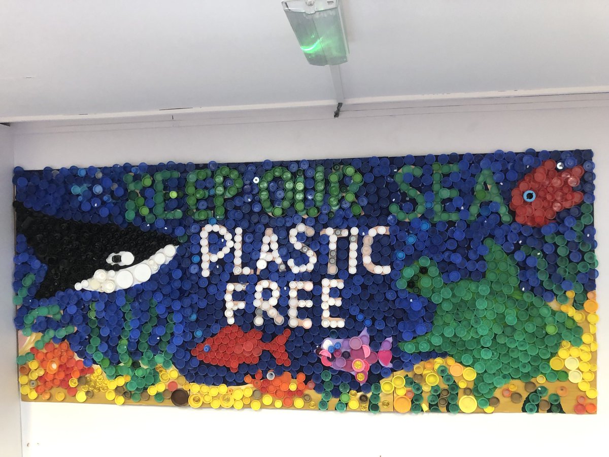 ⁦<a href="/SEALIFE_Schools/">SEALIFE Schools</a>⁩ #SEALIFEseasavers The whole school contributed plastic bottle tops to create this 2.5m x 1m artwork raising awareness of the devastating impact that plastic pollution is causing in our oceans.