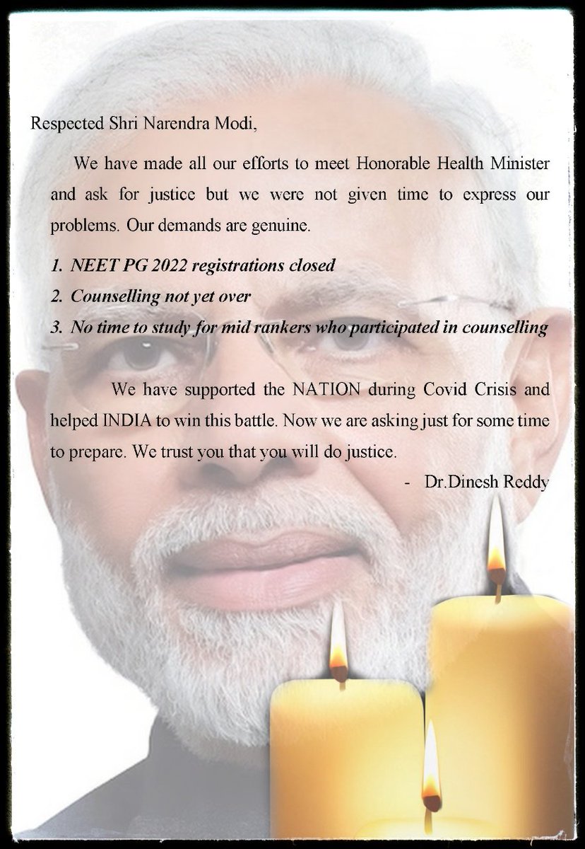 doctor965's tweet photo. IGNORANCE ALLIED WITH POWER IS THE MOST FEROCIOUS ENEMY JUSTICE CAN HAVE. @PMOIndia @narendramodi YOU ARE OUR LAST HOPE. GIVE JUSTICE WE'LL HOLD CANDLES AGAIN FOR YOU. DON'T BURN THE JUSTICE IN THE SAME CANDLE FIRE #POSTPONENEETPG_MODIJI #Neetpg2022 https://t.co/uo209wO0Va