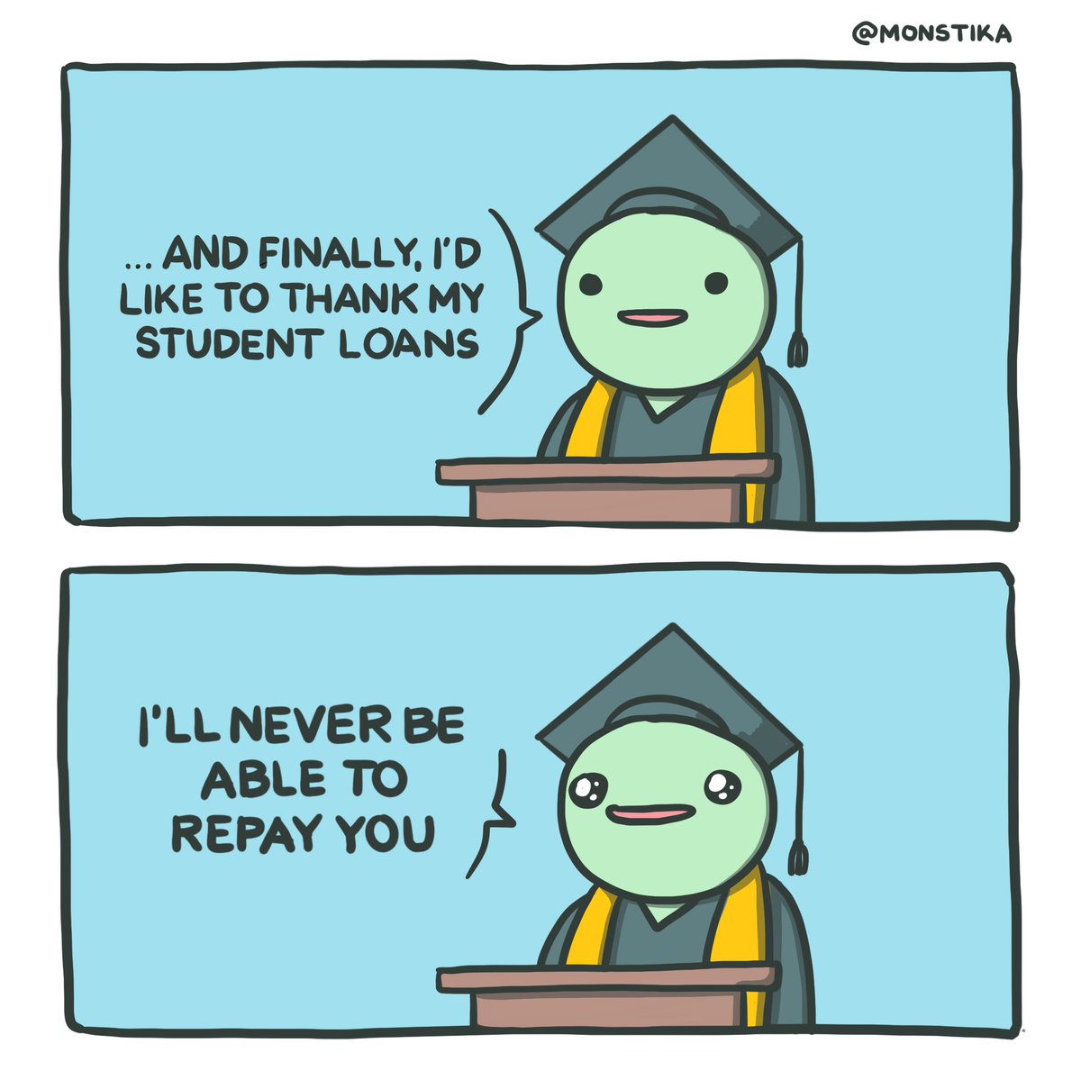 Monstika's tweet photo. 😓 #comics #punny #puns #graduation https://t.co/K17LbQErRn