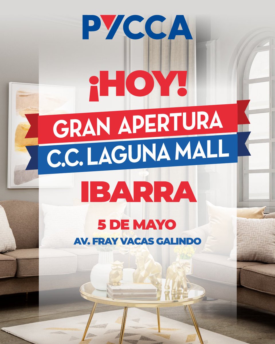 AlmacenesPycca's tweet photo. IBARRA, HOY ABRIMOS 🎉
Desde HOY podrás disfrutar de una nueva tienda de 1200 m2 con más espacios de moda y tendencias para ambientar tu casa en @CCLagunaMall de Ibarra desde las 10h00 en la planta baja al frente de pharmacy’s. 🎆🎇💐
¡Te esperamos! Hay sorpresas.🎁
#Pycca https://t.co/IM1WmRDaox