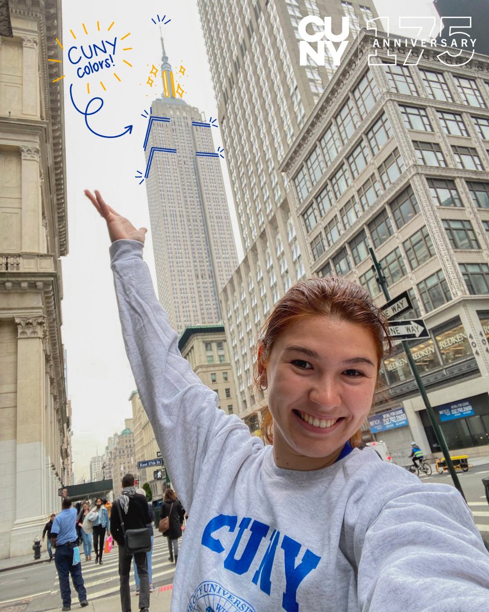Let's get lit 💙💛 

For the first time, <a href="/EmpireStateBldg/">Empire State Building</a> will light up NYC in CUNY blue on Saturday night to celebrate our 175th birthday 🎂 

🤳Post a selfie with the Empire State Building in the background and tag us for a chance to win a special CUNY crewneck 👀 #CUNY175