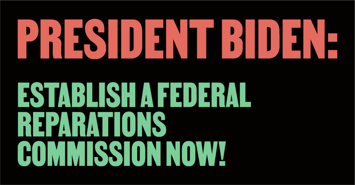 We along with a coalition of dozens of human rights &amp; racial justice advocates call on <a href="/POTUS/">President Donald J. Trump</a> to establish a Reparations Commission by executive order by #Juneteenth. The time for the US to account for its legacy of slavery is long overdue. bddy.me/3vKDgtW #ReparationsNow
