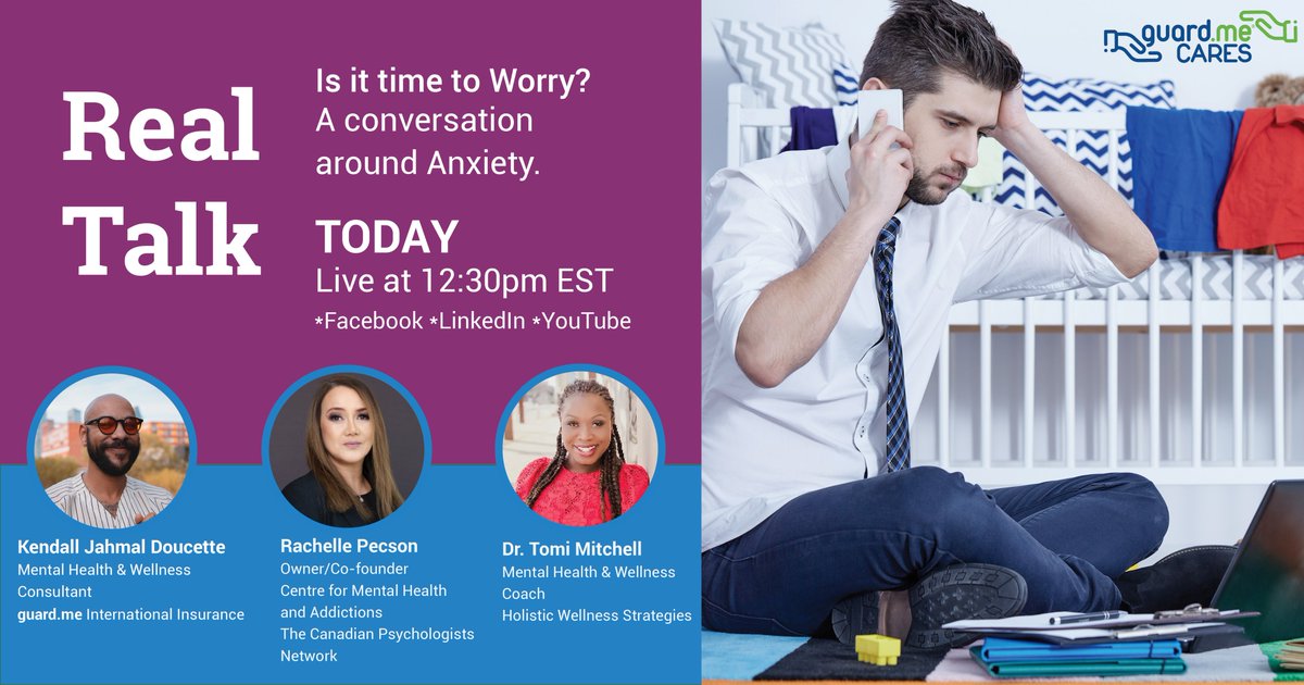 guardmecanada's tweet image. Is it time to worry?  Does anxiety have a grip on you?  Join today’s Real Talk where we discuss various forms of anxiety, how to manage anxiety, and how to get started on shifting your focus to what’s in your control. #realtalk #guardmecares
