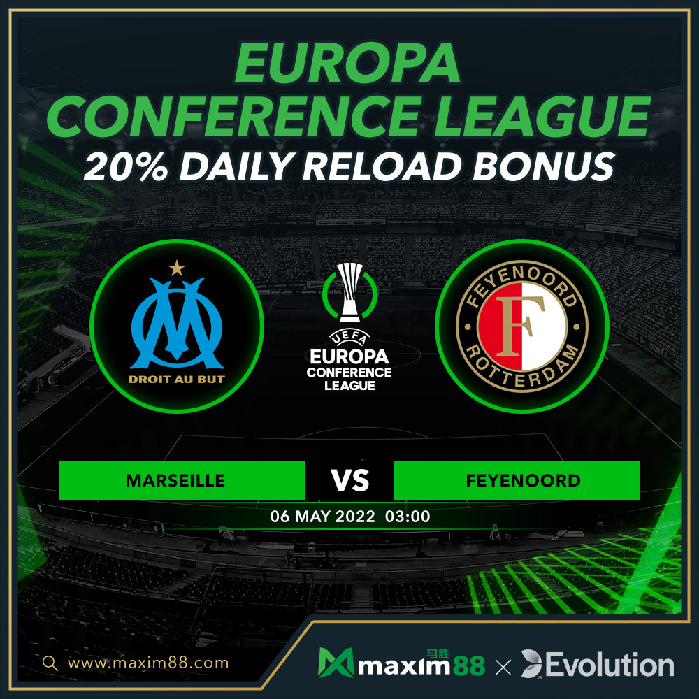 maxim88official's tweet photo. Europa Conference League- Semi Finals [6/5]
⚽️ Stay &amp; Watch Hot Matches! Support Your Team with MAXIM88! ⚽

Europa Conference League 20% DAILY RELOAD BONUS 
Play now: https://t.co/4fSuna1qFy
#maxim88 #evolutiongaming #onlinecasino #Europa
#footballmatches #BONUS https://t.co/SPW8ZMvQYQ