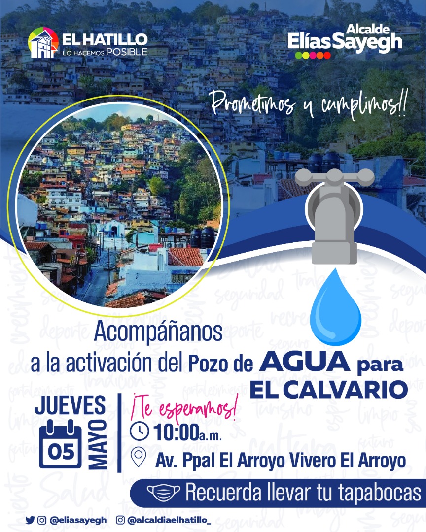 eliasayegh's tweet photo. ¡El Pozo de Agua para la comunidad de #ElCalvario es una realidad! 

Acompáñanos hoy #5May a partir de las 10:00am a la activación de este pozo de agua que beneficiará a más de 2.000 familias de esta comunidad de nuestro municipio. #AguaParaElHatillo https://t.co/NEObwQSLfi