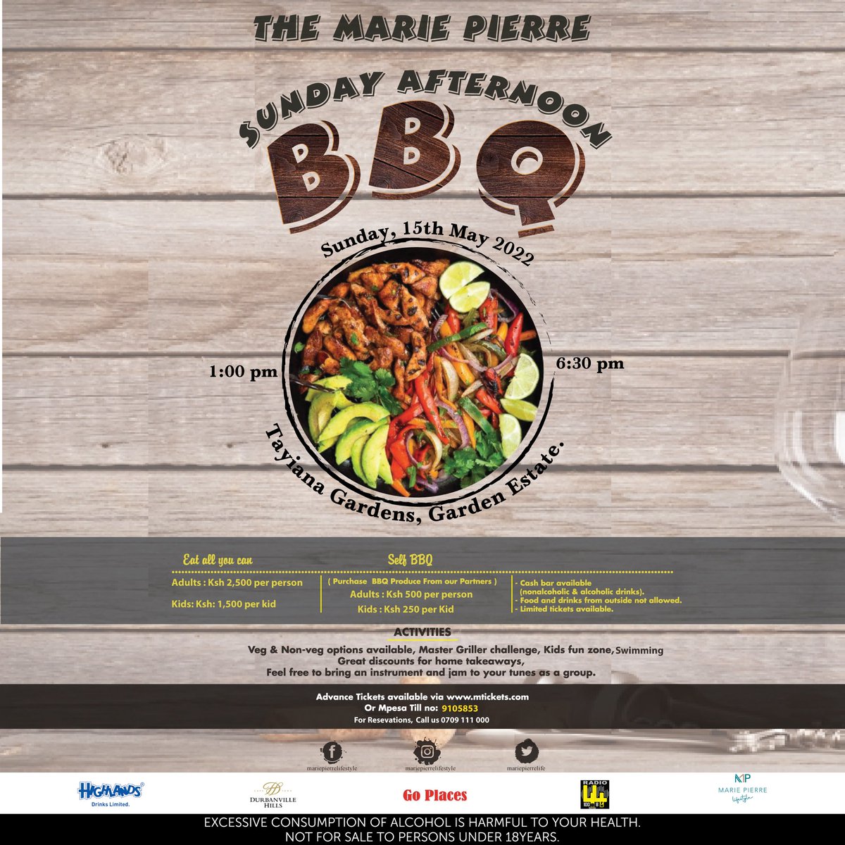 MariePierreLife's tweet photo. What will be on your plate next Sunday? Get your tickets from @MticketsEvents_  and come enjoy a wide array of your favorite roasts. @goplacesdigital @happycowdairy @HighlandsKenya #SunBBQ #Food #Drinks #Outdoors #Family #Friends #Goodtimes https://t.co/zdyjsZbGzt