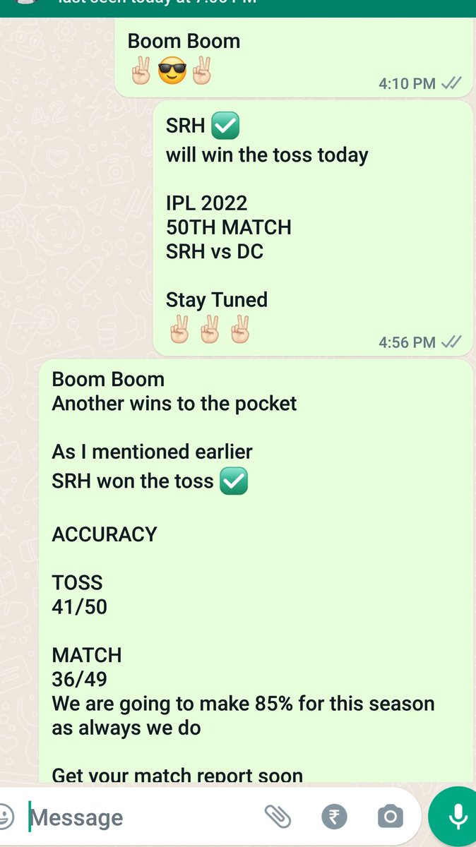 AskMeReport's tweet photo. Boom Boom 
Another wins to the pocket 

As I mentioned earlier 
SRH won the toss ✅

ACCURACY 

TOSS
41/50

MATCH
36/49
We are going to make 85% for this season as always we do

Get your match report soon 
✌🏻😎✌🏻
#DCvSRH https://t.co/uECCDaHAbK