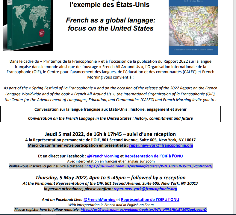 aaflfc's tweet photo. Please join us today for the book launch event for "French All around Us" and panel discussion today - online or at the OIF offices at the UN! 🙂 https://t.co/NJiCxu9DgL