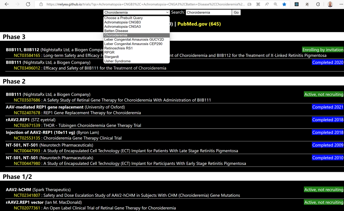StargardtP's tweet photo. I'm building a clinical trial viewer/search tool for a variety of uses. If this is interesting to you, follow my other account: @rrelyea ...and get in touch.

Link to an example with a prebuilt list of retinal conditional search terms: https://t.co/YkglSupPWG

Picture: https://t.co/Rd9elNCNNB