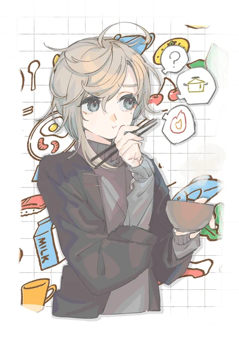 晩御飯宿題の時あげそびれた絵🍲🥟🍚 