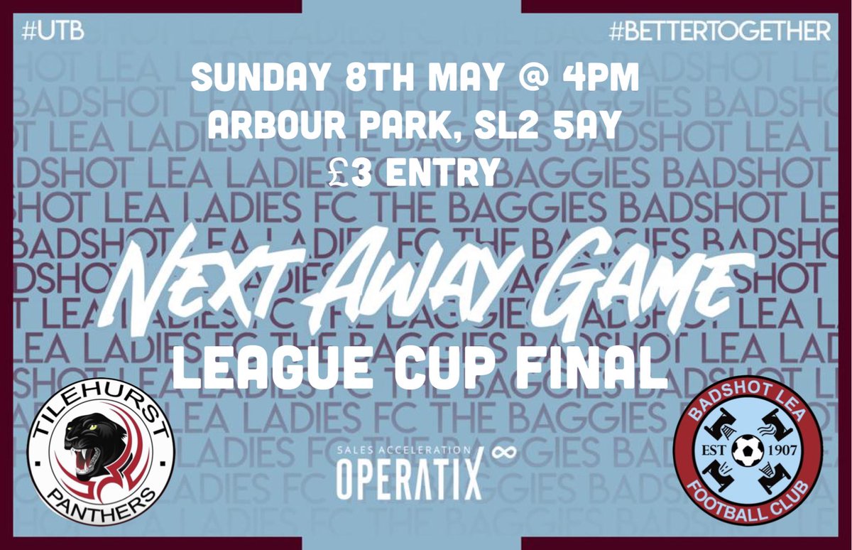 3️⃣ DAYS TO GO UNTIL THE @tvcwfl LEAGUE CUP FINAL!! 🏆⚽️

Please come & support the ladies this Sunday in their first ever cup final!

🆚 @TP_GirlsFC 
🕓 4pm kick off
🏟 Arbour Park, Slough, SL2 5AY
🎟 £3 entry (Under 16’s go free)

#UTB