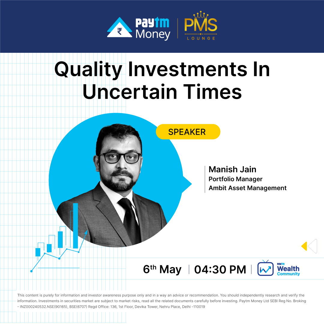 PaytmMoney's tweet photo. Uncertainty is a part & parcel of the stock market cycle, but how do you leverage it to make the most for your investments? Join us at #PMSLounge as Manish Jain, Portfolio Manager, Ambit Asset Management, shares his insights on this and more.
Join here - https://t.co/hfxGpFxqob https://t.co/tWYEc1QOSn