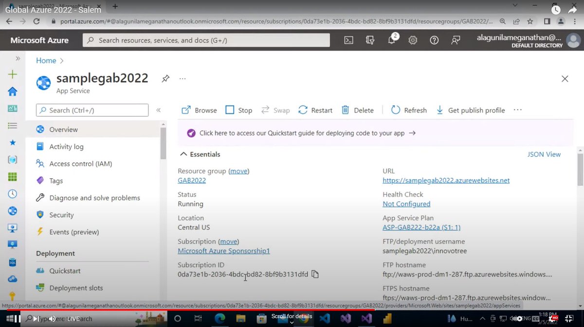 We are Live now : "𝐆𝐥𝐨𝐛𝐚𝐥 𝐀𝐳𝐮𝐫𝐞 2022-𝐈𝐧𝐝𝐢𝐚"
Alagunila Meganathan delivering her session in Build and Deploy Azure WebApp
Live Link here: bit.ly/3w8PADc
Kindly Join with us..
#GlobalAzure #gab2021 #msdevgeeks
#IndiaMVP #mvpbuzz #MVP
#Azure  #LearnInTamil
