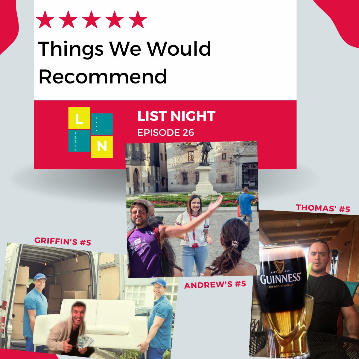 ListNight's tweet photo. 🚨 NEW EPISODE ALERT 🚨 

And boy, we cannot RECOMMEND this one enough. This week, we went reeeeal broad with it, and are simply doing THINGS WE WOULD RECOMMEND!

What does that mean? Products/activities we like? Life advice?? 
Spoilers: it’s all that (and more)

#ListNight https://t.co/IhGN2R1WjT
