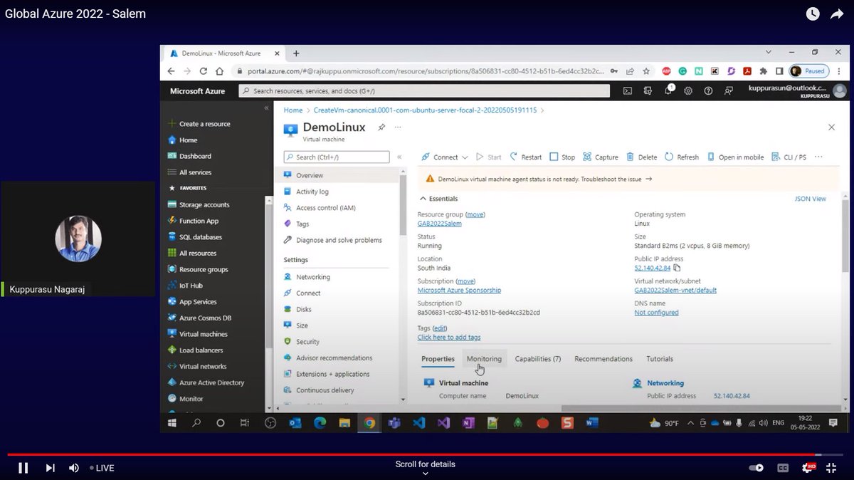 We are Live now : "𝐆𝐥𝐨𝐛𝐚𝐥 𝐀𝐳𝐮𝐫𝐞 2022-𝐈𝐧𝐝𝐢𝐚"
Kuppurasu Nagaraj delivering his session in Azure Virtual Machine   
Live Link here: bit.ly/3w8PADc
Kindly Join with us..
#GlobalAzure #gab2021 #msdevgeeks
#IndiaMVP #mvpbuzz #MVP
#Azure  #LearnInTamil