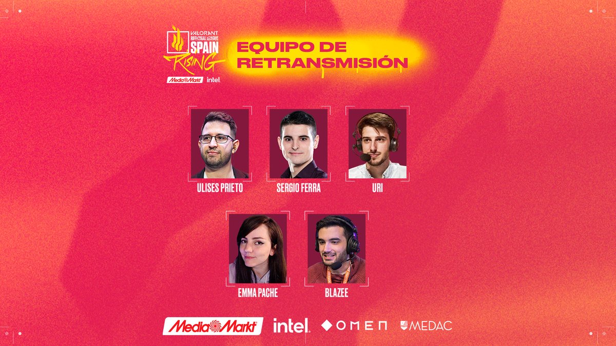 🎙️Las voces de la mejor liga del mundo🎙️

¡Damos la bienvenida a @BlazeeCaster a la plantilla de retranmisión del split de verano!

🗣️ <a href="/ulisesprieto/">uLISES 🦊</a> 
🗣️ <a href="/SergioFFerra/">Sergio Ferra Salcedo</a> 
🗣️ @Urii_rp 
🗣️ <a href="/emmapache_/">emma</a> 
🗣️ @BlazeeCaster 

➡️#VALORANTRising x MediaMarkt Intel